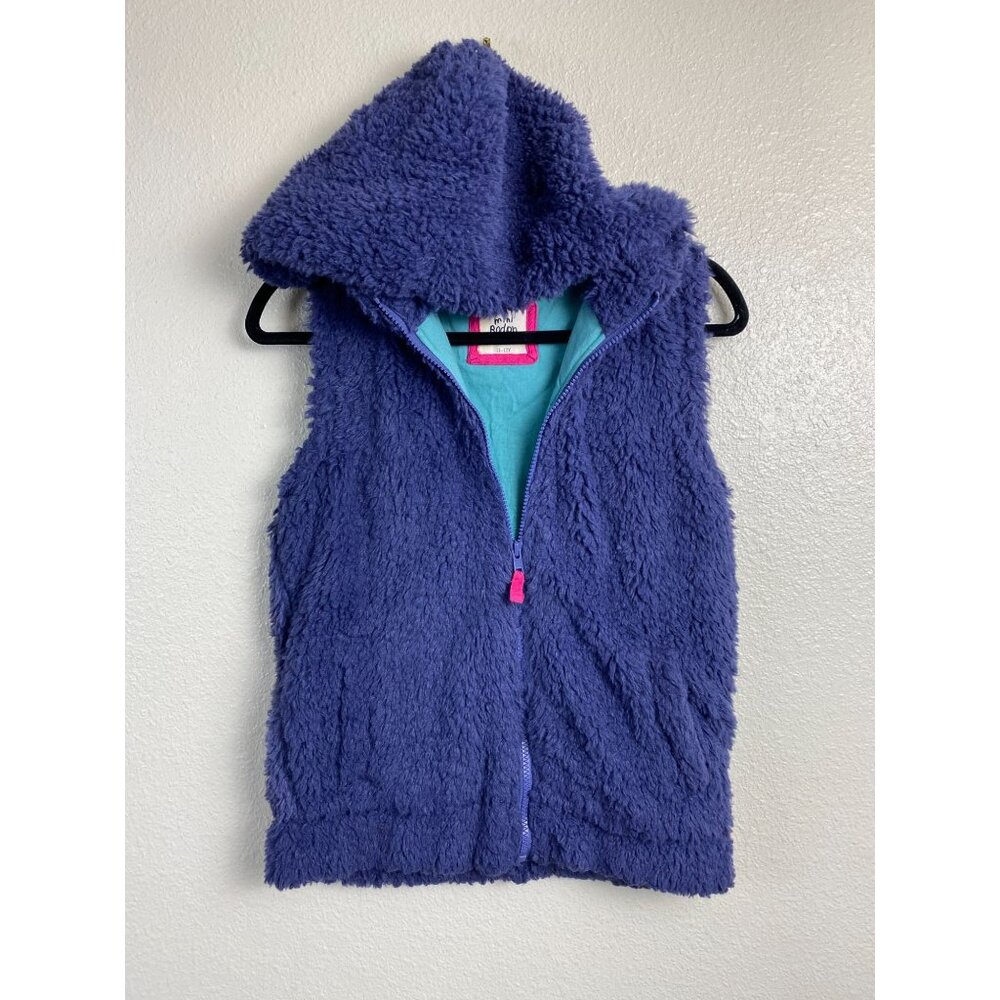 Mini Boden Girls Fleece Hooded Vest size 11-12 Purple Blue Full Zip Cozy Soft